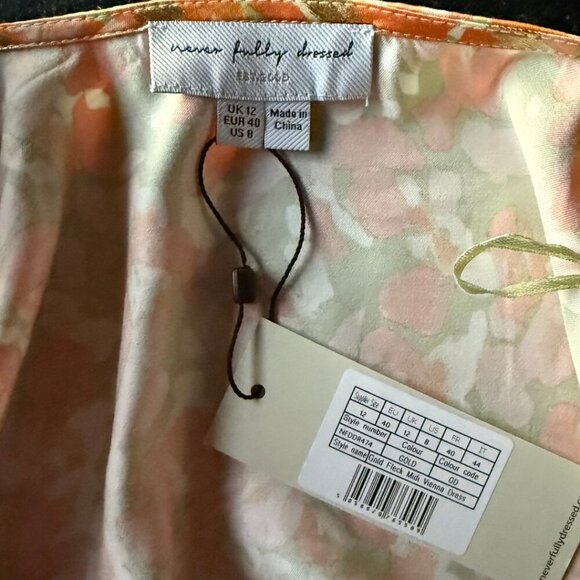 Never Fully Dressed Satin Wrap Vienna Midi Dress In Pastel Gold Mix Size US 8 - Picture 9 of 13